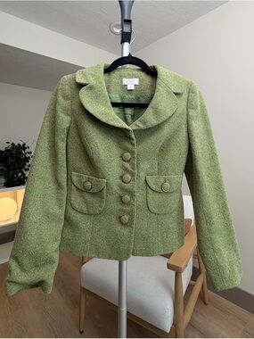 Women’s | LOFT Ann Taylor Petite Tweed Blazer, Sage Green | Size 4P Small